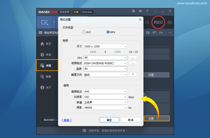 進行常用的格式設置 - Bandicam